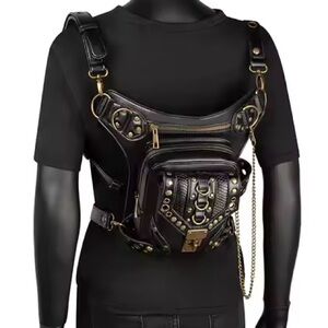 Black Leather Harness Bag Chest Rig Crossbody Festival Biker Utility Bag